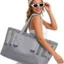 Large Mesh Beach Tote Bag - 50L Pool Bags with 2 Inner Zipper Waterproof Pockets for Swim Toys Towels Travel, Gr