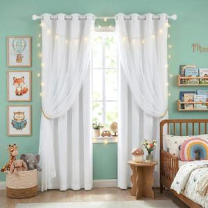 PONY DANCE Living Room Curtains 72 Inch Length - Sheer Overlay Blackout Curtains, 52 inches Wide, Window Treatment Panels, Cortinas De Sala Elegantes (Winter White, Set of 2)