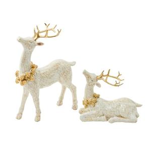 DN DECONATION 2PCS Christmas Reindeer Decoration, Chritmas Clearance Small White and Gold Christmas Decor, Vintage Deer Statues, Resin Deer Figurines for Tabletop Decor Home Living Room Office