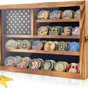 Wooden Challenge Coin Holder Display Case 16"x13", Large Coin Shadow Box with Clear Acrylic Door, Thoughtful Military Retirement Gift for Veterans, Law Enforcement & Coin Collectors