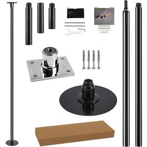 PRIOR FITNESS Permanent Fixed Dance Pole Kit, Professional 45mm Spinning & Static Dancing Pole Heavy-Duty Steel Pole Dance for Home, Adjustable Height Excellent for Home Exercise Studio Club Gym (Black)