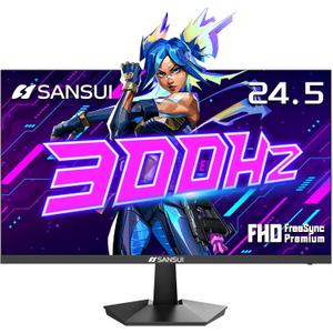 SANSUI 24.5 Inch 300hz 240hz Gaming Monitor, 1080P 1ms FPS PC Monitor Gaming, HDR, FreeSync, DisplayPort x2 HDMI x2, Fast IPS, 120% sRGB, Audio Jack, VESA Support, Desktop Compatible(ES-G25X1 PRO)