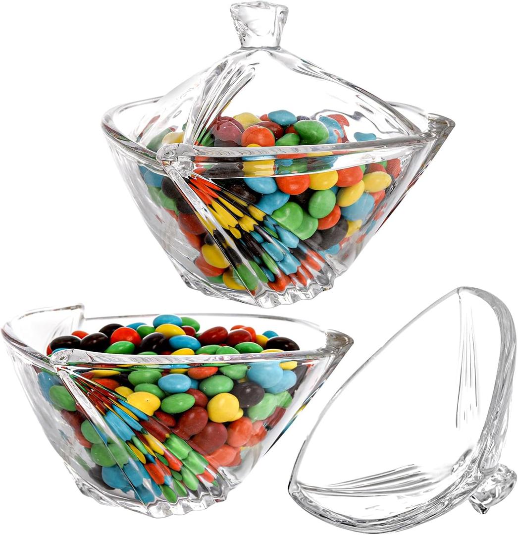 SOUJOY 1 Pack Glass Candy Dish with Lid, Clear Covered Candy Bowl, Retro European Candies Jar for Home Kitchen Office Table Halloween