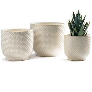 4 + 5 + 6 Inch Ceramic Pots for Indoor Plants, Succulents Plant Pots, Orchid Flower Pot with Drainage Hole, Modern Clay Stoneware Planters, Set of 3 (Milk White, 4+5+6 Inch)