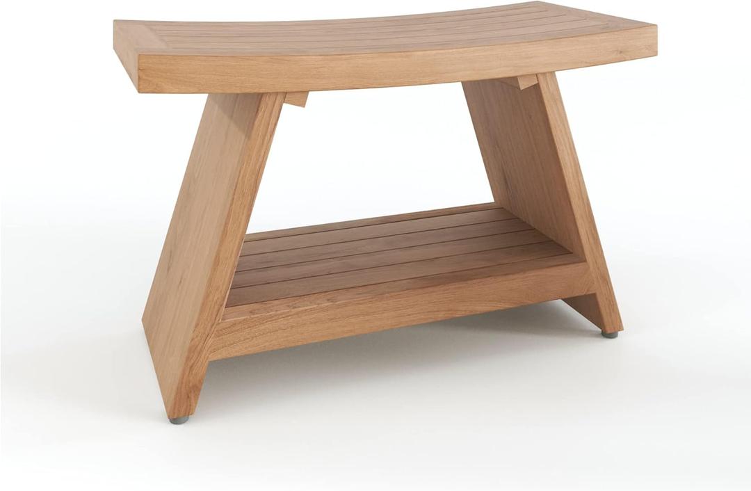 Patented 30" Asia Teak Shower Bench with Shelf - 30 Inch (Pack of 1)