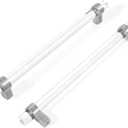 Brushed Nickel Cabinet Pulls 7-1/2 Inch, Crystal Glass Drawer Pulls, Clear Cabinet Handles (192mm, 5 Pack)