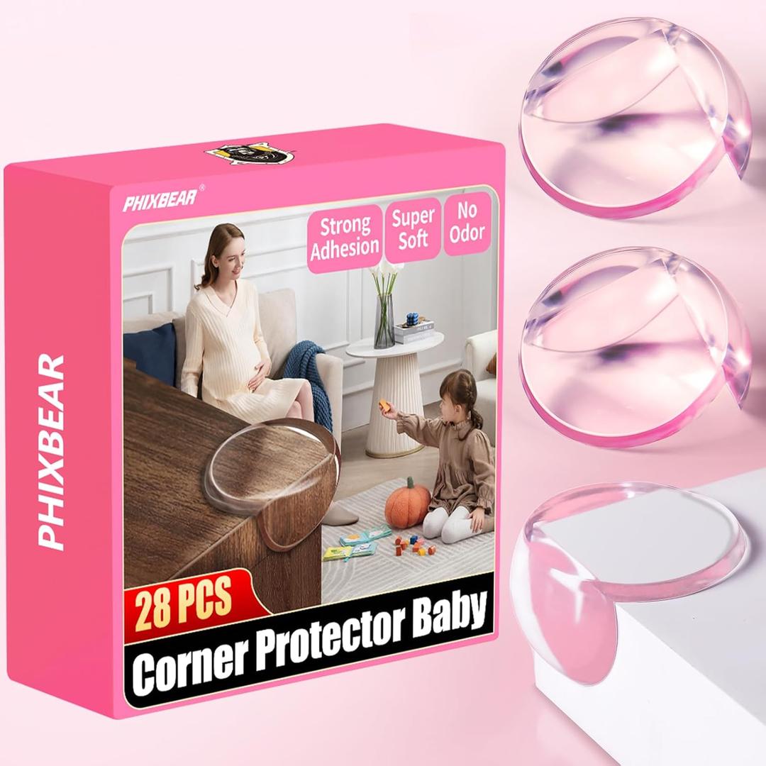 3 pack PHIXBEAR Baby Proof Corner Protectors (28 Pack), Extra Soft Silicone Sharp Bumpers and Guards for Bed, Table, and Furniture Edges