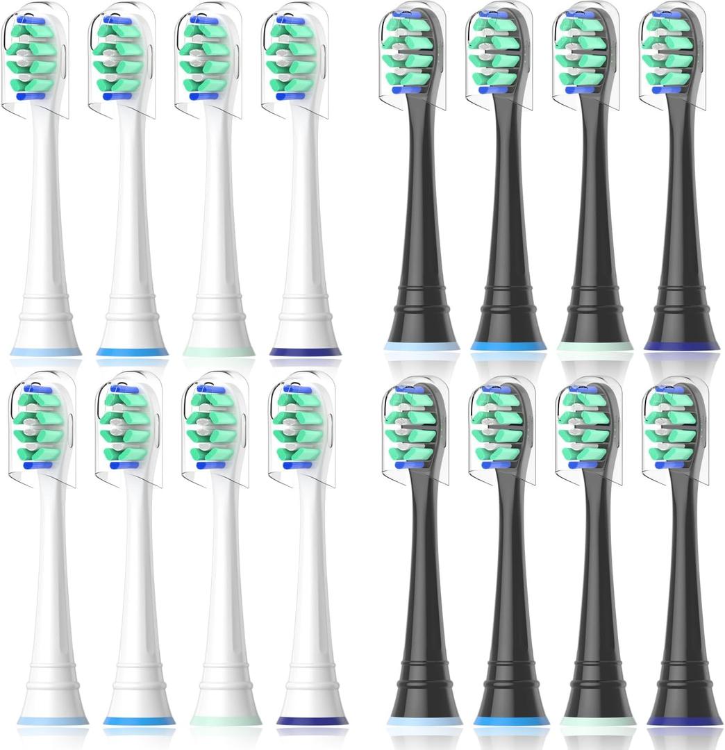 Replacement Heads Compatible with Sonicare Toothbrush, Replacement Brush Head for Philips Sonicare Electric Toothbrush 4100 5100 6100 9900 C2 W3 and More Click-on Handles (8white+8black) (1 Count (Pack of 16))