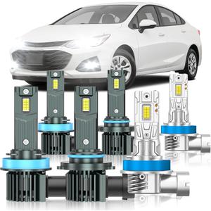 Fit for Chevrolet Chevy Cruze 2016-2019 Light Bulbs(without Projector Version), High/Low Beam Fog Light Bulbs Combo, 800% Brightness, 6000K Cool White, Plug and Play, Pack of 6