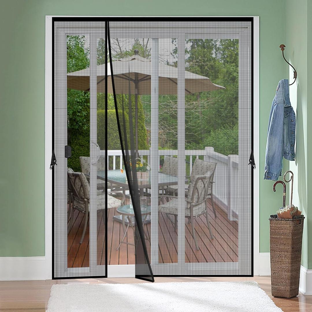 Reversible Left Right Side Opening Fiberglass Magnetic Screen Door, Fit Door Size 60x80in,Heavy Duty Fiberglass Screen Door Mesh for Front, Patio Sliding Door, French Bug Door Screen Magnetic Closure