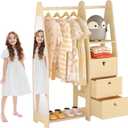 Kids Dress Up Storage with Mirror, Kids Closet Organizers and Storage with 3 Drawers and Stickers,Open Hanging Kids Armoire Closet, Toddler Costume Organizer for Little Girls Boys Room