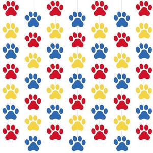 Duraaamo 8 Packs Dog Party Banner Decorations red Blue Paw Print Paper Garland Dog Birthday Paper Hanging Cutouts Colorful Paw Banners for Lets Pawty Pet Birthday Party Supplies Decor (Bright Paws)