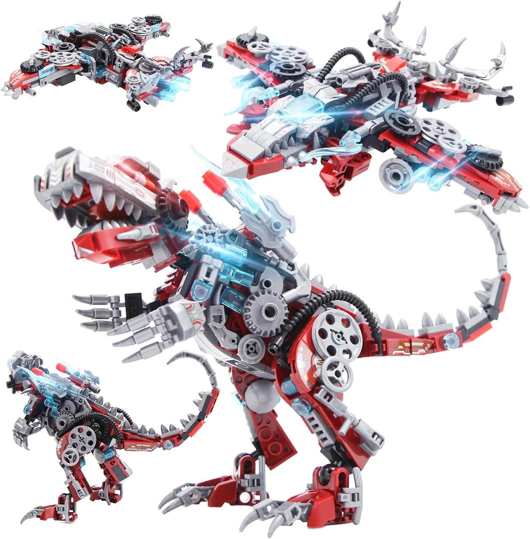 2 in 1 Dinosaurs Building Kits, 422PCS Educational Building Sets for Kids Boy, STEM DIY Building Blocks Toys, 3D Dinosaur Aircraft Transforming Puzzle for Children 6+ and Adults