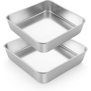 LIANYU 2 Pack 9 x 9 Inch Square Cake Pan, Stainless Steel Baking Lasagna Brownie Bread Pan, Square Bakeware for Birthday Party Wedding, Oven & Dishwasher Safe