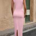 PRETTYGARDEN Women's 2025 Summer Bodycon Maxi Dresses Sleeveless Buttons Knit Spring Elegant Wedding Guest Cocktail Dress (Pink,X-Large) (Pink)