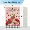 DLZDN Welcome Valentines Day Dog Garden Flag Love Heart Roses Golden Retriever Flag 1218 Inch Double Side Buffalo Plaid Farmhouse Yard Flag Anniversary Wedding Outdoor House Decoration