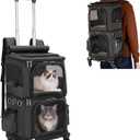 HOVONO Double-Compartment Pet Carrier Backpack with Wheels for Small Cats and Dogs, Cat Rolling Carrier for 2 Cats, Perfect for Traveling/Taking a Walk/Trips to the Vet, Black