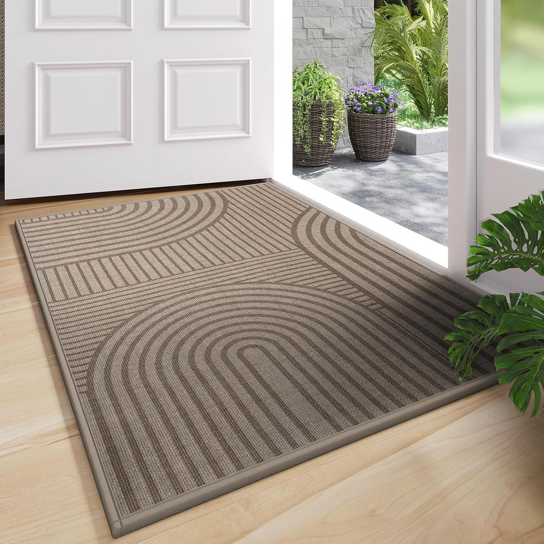 Front Door Mat 24''x35'', Absorbent Dirt Resist Washable Non Slip Low-Profile Indoor Doormat, Easy Clean Welcome Entryway Door Mats, Brown