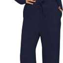 Womens Lounge Sets - Two Piece,Long Sleeve Slim Fit Tee Wide Leg Pants Tracksuit Sets | for Travel
 (Medium, Navy Blue)