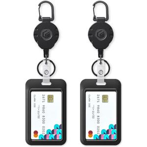 Uniclife 2 Pack Sliding Badge Holder Vertical Plastic Case with Retractable Keychain Badge Reel for up to 8 oz Hard Card Protector for ID Credit Cards Proximity Key Cards Drivers Licenses and Passes