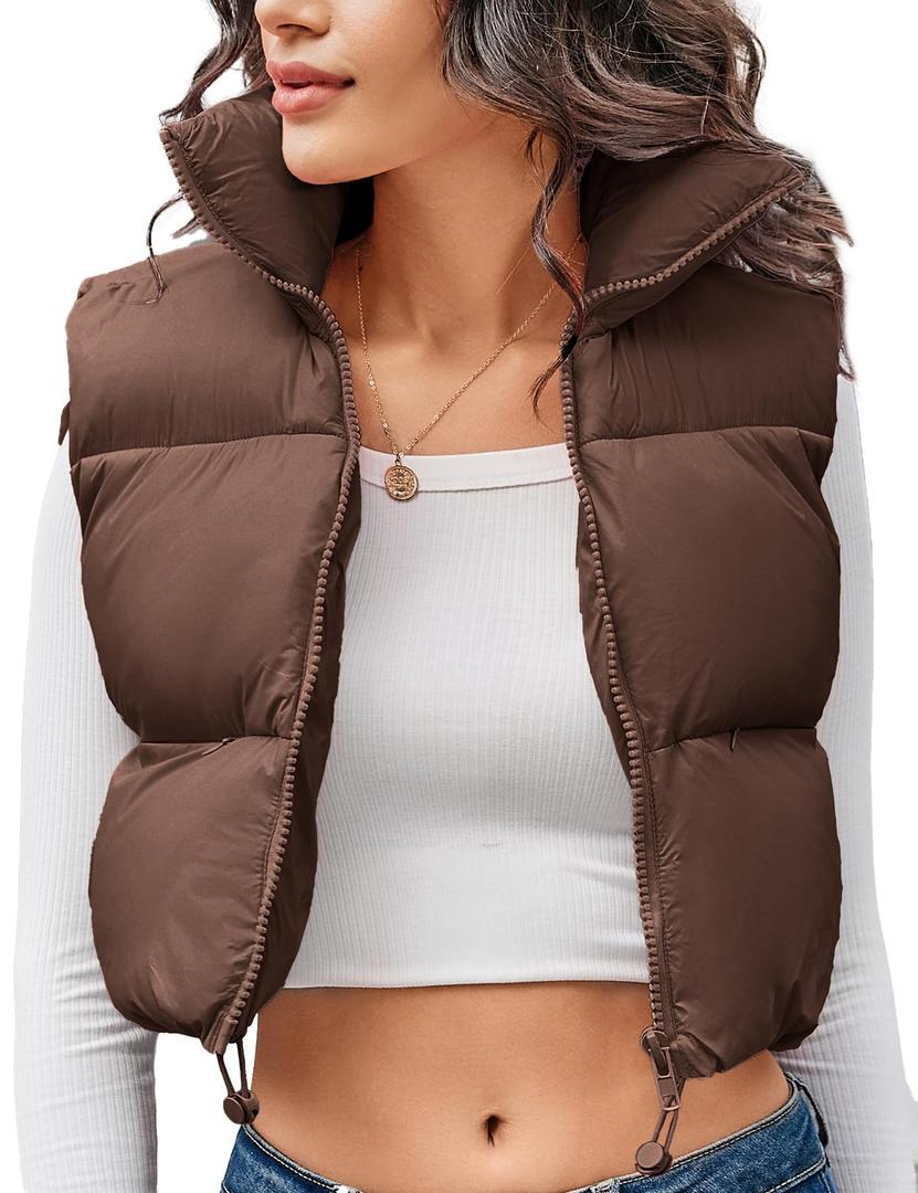 Kissonic Women's Cropped Puffer Vest Lightweight Fluffy Vest Sleeveless Warm Winter Outerwear, Large