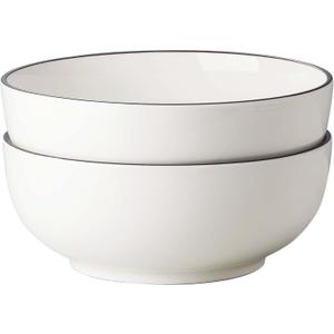 Salad Bowls, 120 OZ(10") Large Serving Bowls Set of 2, Ceramic White Serving Bowls for Salad, Soup, Pasta and Dinner, Large Porcelain Bowl Set for Entertaining with Black on the Rim