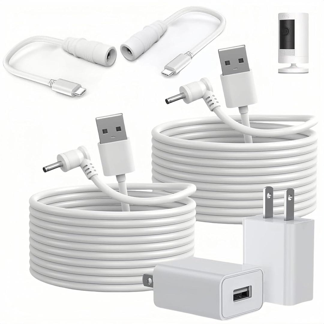 2-Pack Power Adapter Charger Cable Compatible with Ring Stick Up Cam Battery/Plug-in 3rd Gen/2nd Gen & Ring Pan Tilt Stick Up Camera, Indoor/Outdoor Weatherproof Power Cord (4m/13.2ft)