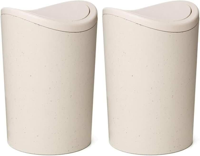 Superio Small Bathroom Trash Can with Lid, Modern White Mini Waste Bin with Swing Lid (1 1/2 Gallon, 6 Liter) Plastic Garbage Can for Kitchen, Bathroom, Bedroom, Office, Under Desk (1, Ecohome)