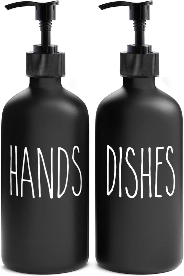 MOMEEMO Soap Dispenser Set 2 Pack, Contains Dish and Hand Soap Dispenser, Perfect for Black Kitchen Decor (Black)