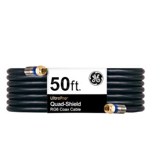 QUAD SHIELA GE 50 ft Quad, RG6 
GE RG6 Coaxial Cable, 50 ft. F-Type Connectors, Quad Shielded Coax Cable, 3 GHz Digital, In-Wall Rated, Ideal for TV Antenna, DVR, VCR, Satellite, Cable Box, Home Theater, Black, 33532
 CABLE