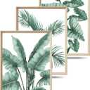 UPWOIGH Framed Wall Art(No Plexiglass), Abstract Green Palm and Eucalyptus Leafs Canvas Wall Art, High-end 16x12in Wood Wall Decor Prints Artworks for Living Room Bedroom, Plant Neutral Wall Decor Set
