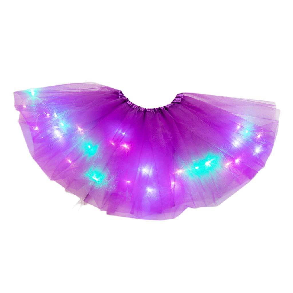 Bybyseno Girl Tutu Skirt, Light Up LED Ballet Tutu Skirt 2-8 Years Fluffy Ballet Dress Up Costume for Kids Party 3-Layer Multicolor Tutu Skirts (Dark Purple)