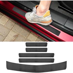 Compatible with Chevrolet 5Pcs Car Door Sill Protector,Thickened Carbon Fiber Leather Door Entry Edge Guard Sticker,Rear Bumper Protector Guard Anti-Scratch Strips Fit for Cruze 2009-2015