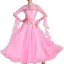 Women's Ballroom Dance Dress - Floral Rhinestone Professional Modern Waltz Competition Dress for Prom & Party (X-Large, 034 Pink)