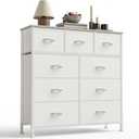 Sweetcrispy 9-Drawer Fabric Dresser Storage Tower with Wood Top and Steel Frame, Organizer Chest with Easy Pull Handles for Bedroom, Closet, Hallway,Pure White