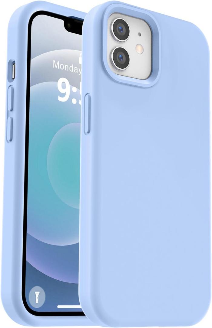 Vooii Compatible with iPhone 12 Case/iPhone 12 Pro Case, Liquid Silicone Upgrade [Soft Anti-Scratch Microfiber Lining] [Shockproof Drop Protection] Phone Case 6.1 inch - Light Blue