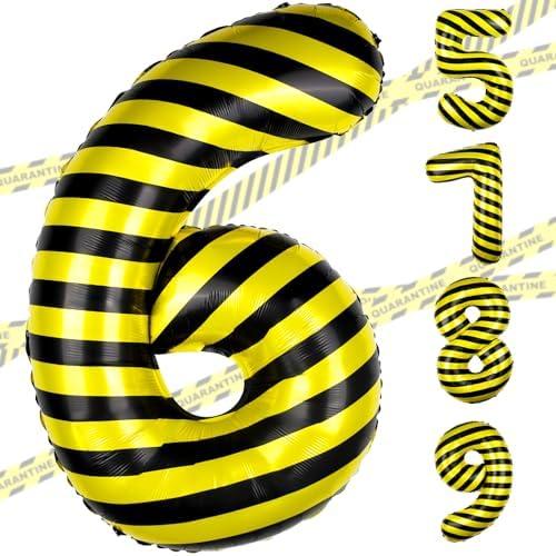 40 Inch Construction 6 Number Balloon Yellow and Black Striped Construction Truck Themed Big Helium Numbers for Girls Boys Party Decorations (Number 6)