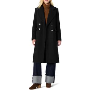 Amazon Essentials Women's Relaxed-Fit Double-Breasted Wool-Blend Longline Coat (Large, Black)
