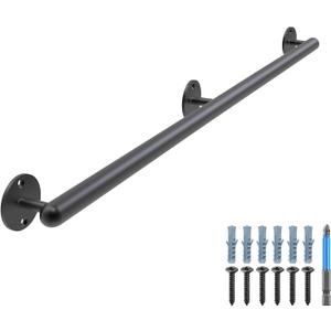 Dolibest 4.25ft Wall Mount Metal Handrail, Staircase Step Handrail, One Piece Design Bar, Non-Slip Safety Grab Handle, Barrier-Free Staircase Grab Handle for Elderly, Indoor & Outdoor Use, 1.3'' Round