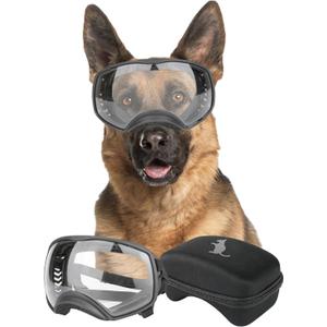 NAMSAN Clear Dog Goggles for Large Dogs, Wide Eyecup & Soft Frame, Anti-UV Sunglasses for Dogs Medium to Large Breed, Driving Dog Eye Protection, Windproof Dustproof, Adjustable, Black Frame