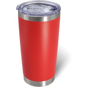 20oz Tumbler Bulk Stainless Steel Tumblers with Lid Vacuum Insulated Double Wall Travel Coffee Mug Powder Coated Tumbler Cup for Hot and Cold Drinks (Red, 1 pack)
