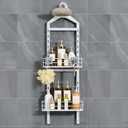 ODesign 2 Tier Height-Adjustable Shower Caddy Hanging Anti-Swing-Over The Shower Head Caddy-Storage Organizer Bathroom Shelves Basket Rack-White