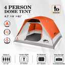 Happy Travel Camping Tent, 4 Person Dome Tents for Camping with Rainfly, Waterproof Clip Easy Setup Portable Family Tent with Mesh Windows, 20% More Headroom Backpacking Tents for Camping & Hiking