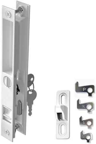 T-HAKEN Sliding Glass Door Handle Set | 6‑5/8″ Hole‑Center, Flush‑Mount Hook Style, Non‑Handed, Fits 1″–1 1/8″ Thick Doors – Keyed (White)
