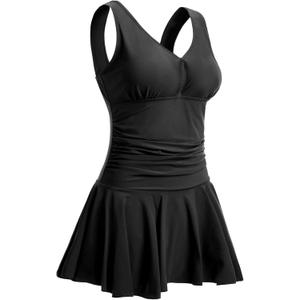 MiYang Women's Plus-Size Flower Printing Shaping Body One Piece Swim Dresses Swimsuit (22-24, Black)