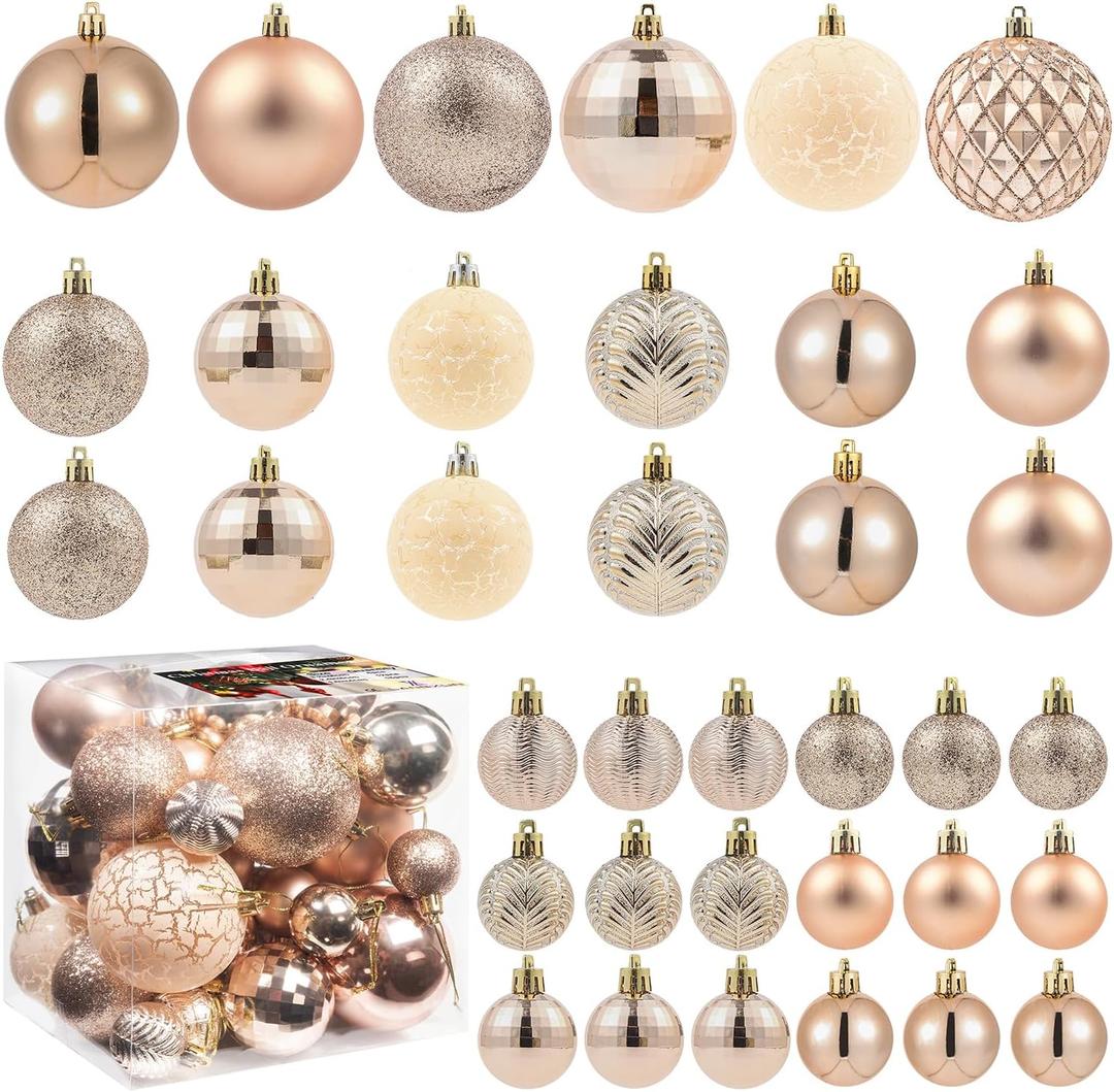 LANGXUN 36 pcs Champagne Gold Christmas Tree Decorations Balls, Bolas De Navidad, 2025 Christmas Decor, Indoor Outdoor Shatterproof Christmas Ornaments, Xmas Party Wedding Supplies