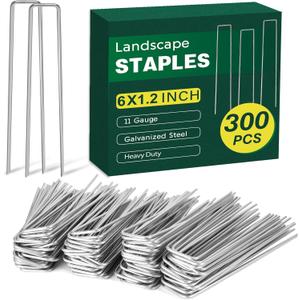 CEWOR 300 Pack Landscape Staples 6 Inches, 11 Gauge Galvanized Metal Garden Stakes Landscaping Landscape Fabric Staples Sod Pins for Lawn, Barrier Fabric, Garden Fence, Ground Cover