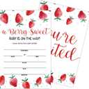 10 x Baby Shower Invitations for Girl, Strawberry Baby Shower, 25 Strawberry Theme Party Invitations with Envelopes, Gender Reveal, Cute Berry Sweet Party Decorations Supplies 4x6 inch (Red)