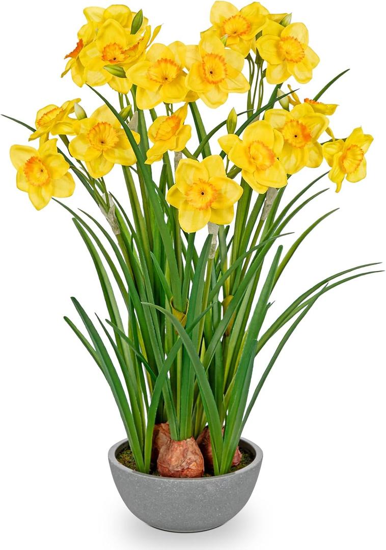 Artificial Flowers in Pot 16" Fuax Daffodil Potted Flowers Plant Decor Room Farmhouse Fake Yellow Flower Plants Centerpieces Desktop Spring Summer Flowers Home Decor Indoor for Living Room Kitchen