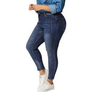 Agnes Orinda Women's Plus Size Stretch Mid Rise Washed Skinny Jeans 1X Blue